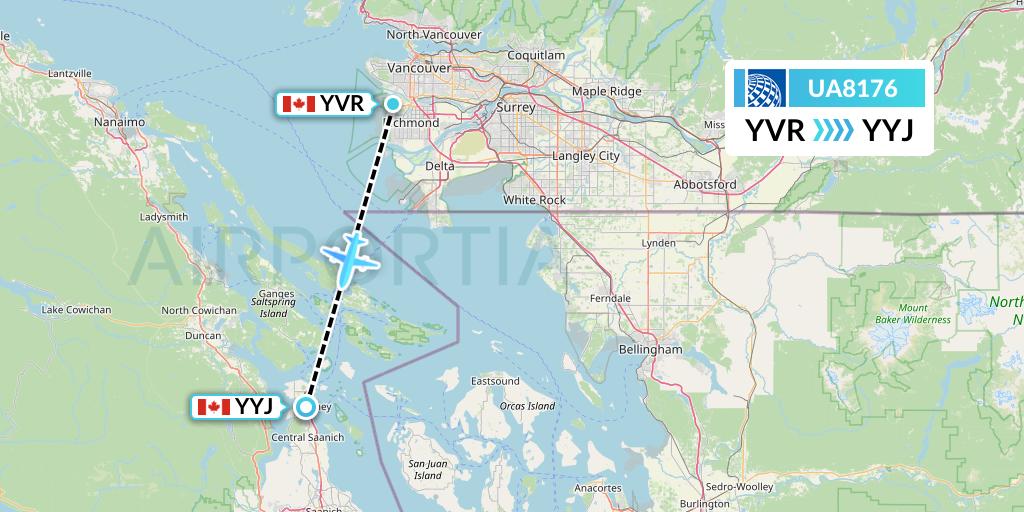UA8176 United Airlines Flight Map: Vancouver to Victoria