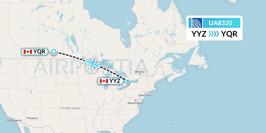 UA8320 United Airlines Flight Map: Toronto to Regina