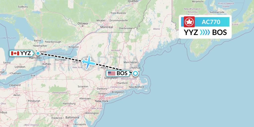 AC770 Air Canada Flight Map: Toronto to Boston