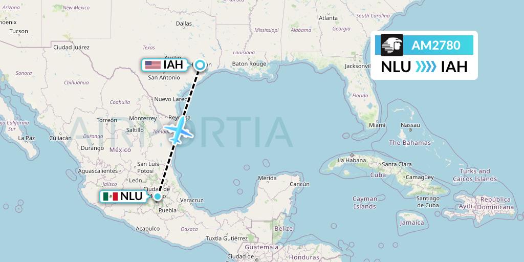 AM2780 Aeromexico Flight Map: Reyes Acozac to Houston