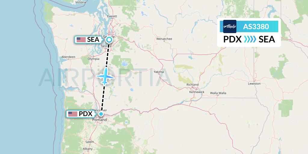 AS3380 Alaska Airlines Flight Map: Portland to Seattle