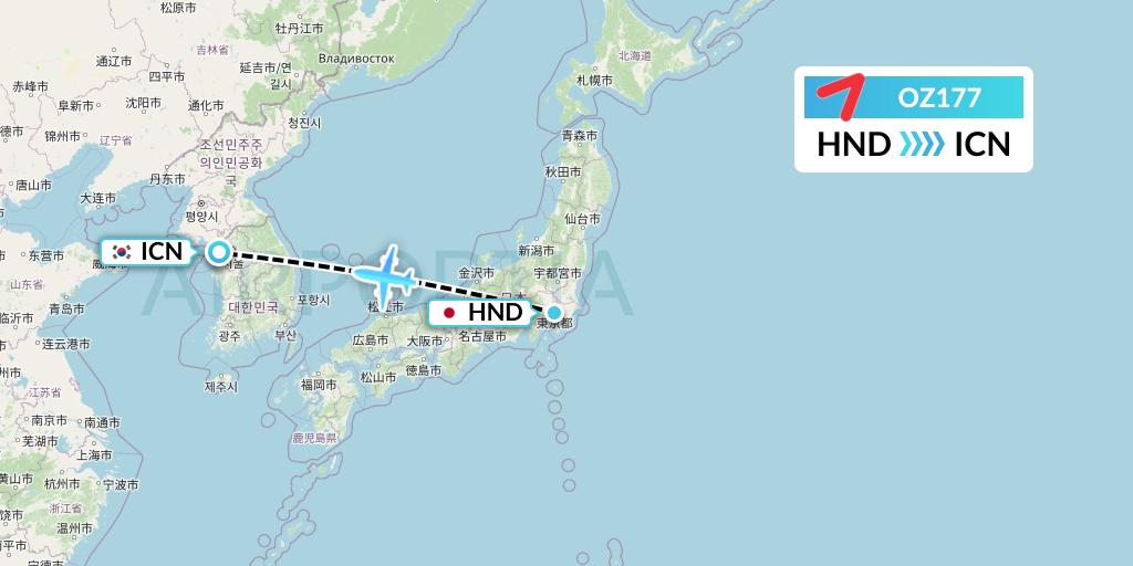 OZ177 Asiana Airlines Flight Map: Tokyo to Seoul