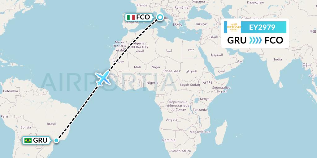 EY2979 Etihad Airways Flight Map: Sao Paulo to Rome