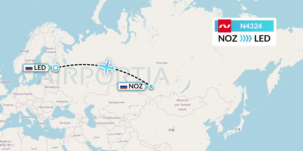 N4324 Nordwind Airlines Flight Map: Novokuznetsk to St. Petersburg