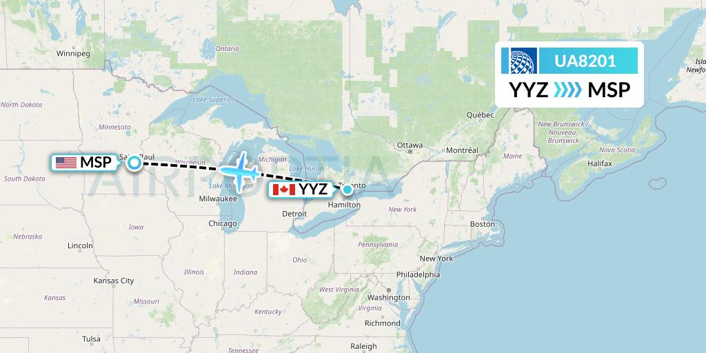 UA8201 United Airlines Flight Map: Toronto to Minneapolis