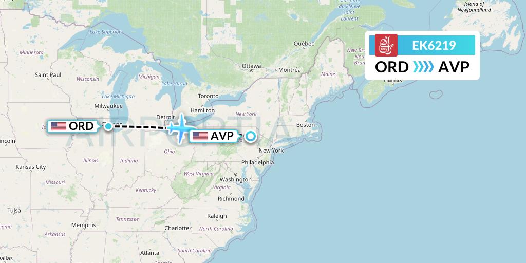 EK6219 Emirates Flight Map: Chicago to Avoca