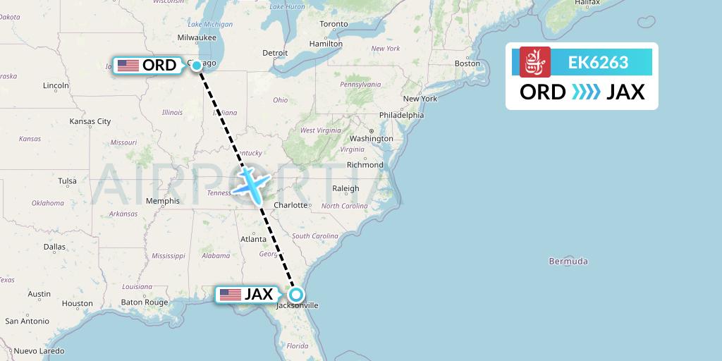 EK6263 Emirates Flight Map: Chicago to Jacksonville