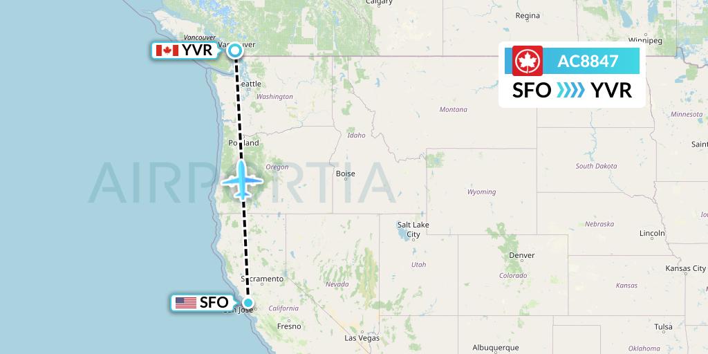 AC8847 Air Canada Flight Map: San Francisco to Vancouver