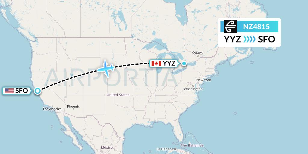 NZ4815 Air New Zealand Flight Map: Toronto to San Francisco