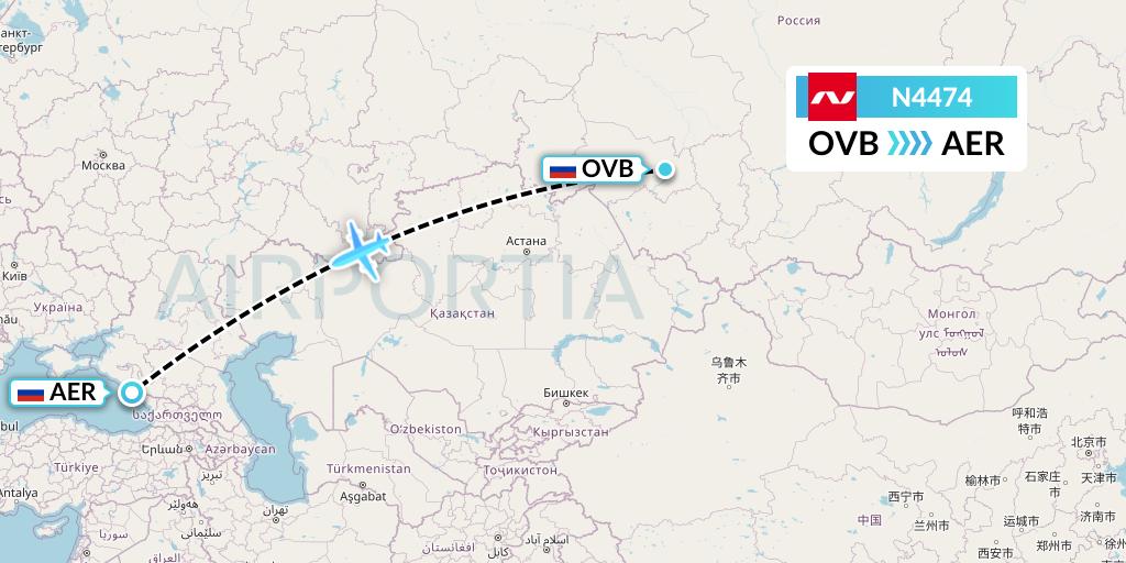 N4474 Nordwind Airlines Flight Map: Novosibirsk to Sochi