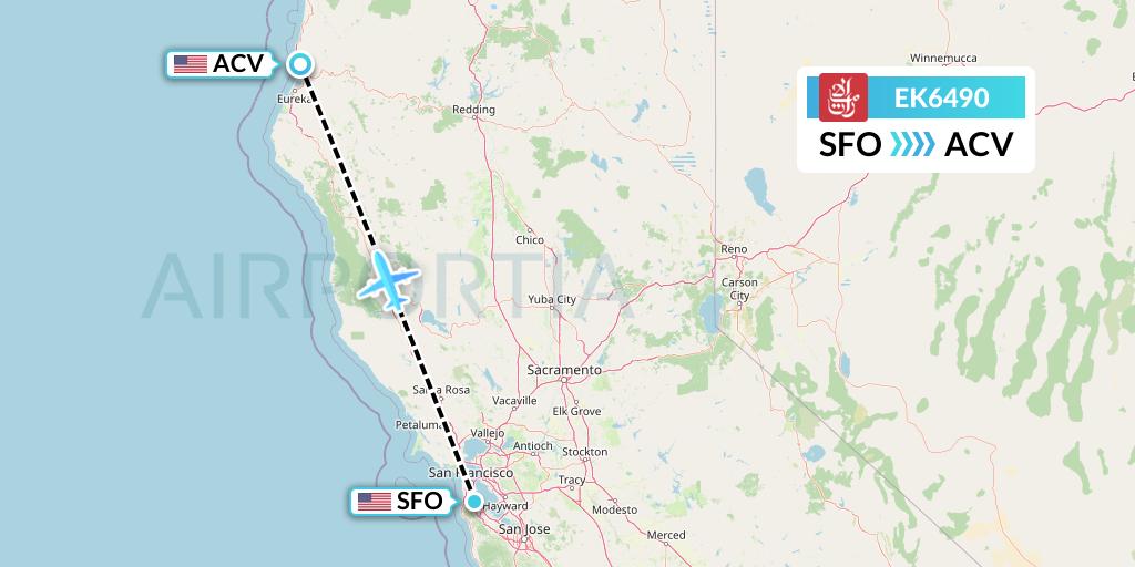 EK6490 Emirates Flight Map: San Francisco to Eureka