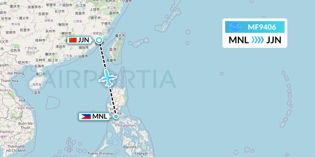 MF9406 Xiamen Airlines Flight Map: Manila to Jinjiang