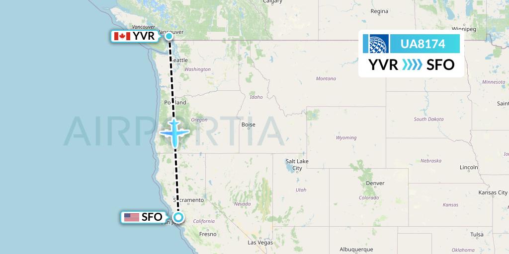 UA8174 United Airlines Flight Map: Vancouver to San Francisco