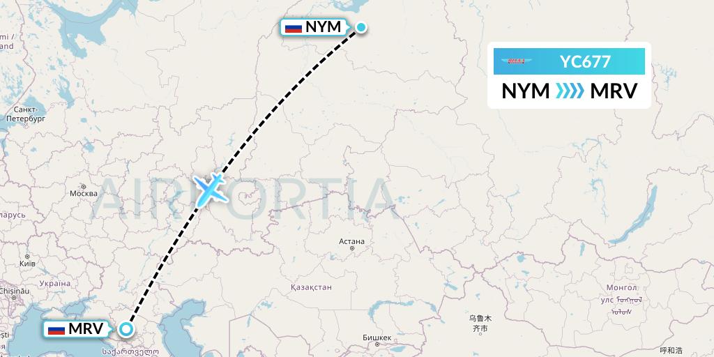YC677 Yamal Airlines Flight Map: Nadym to Mineralnye Vody