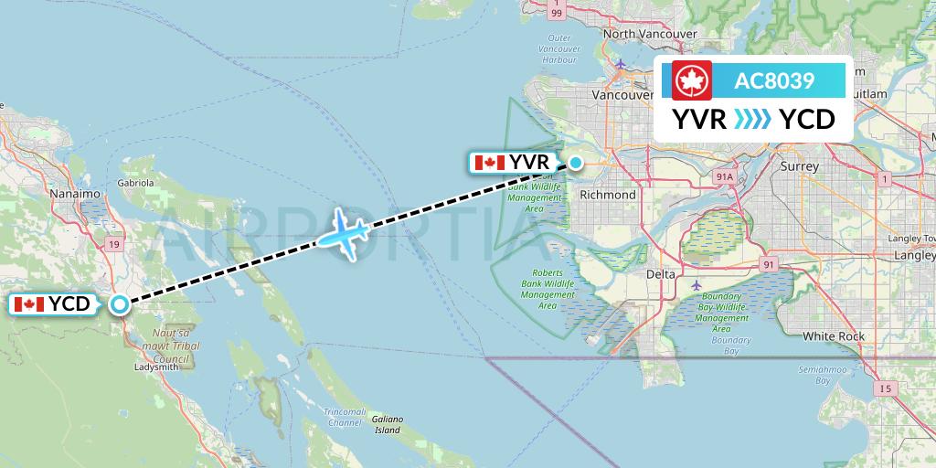 AC8039 Air Canada Flight Map: Vancouver to Nanaimo