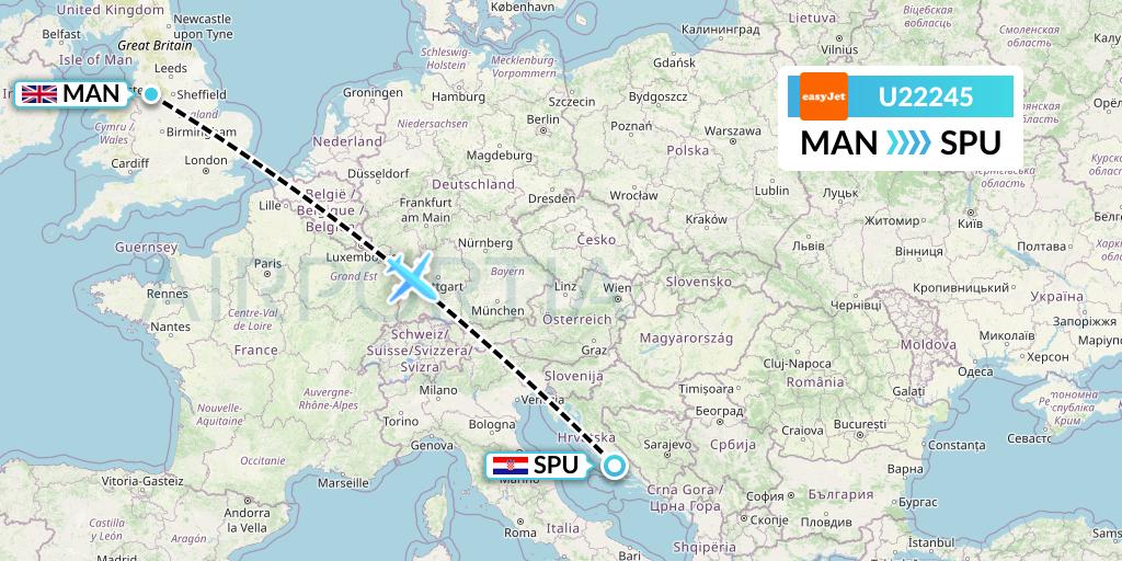U22245 EasyJet Flight Map: Manchester to Split