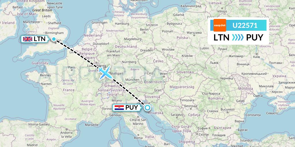 U22571 EasyJet Flight Map: London to Pula