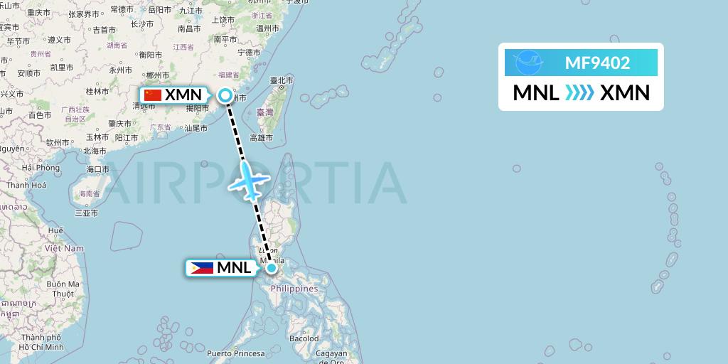 MF9402 Xiamen Airlines Flight Map: Manila to Xiamen