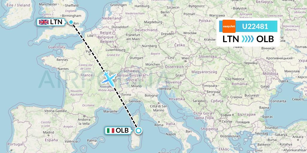 U22481 Flight Status EasyJet London to Olbia (EZY2481)