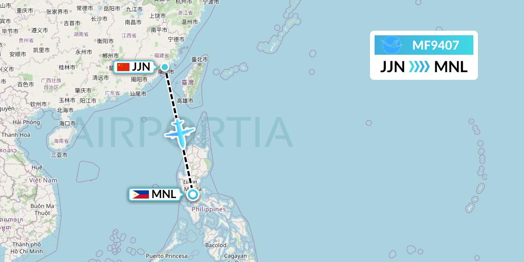 MF9407 Xiamen Airlines Flight Map: Jinjiang to Manila