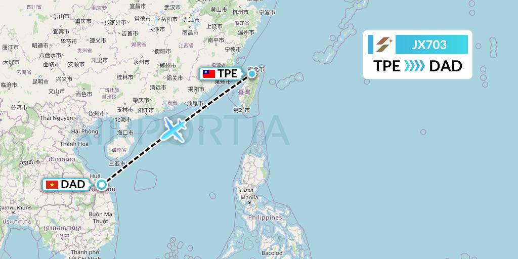 JX703 Starlux Airlines Flight Map: Taipei to Da Nang