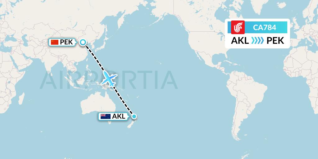 CA784 Air China Flight Map: Auckland to Beijing