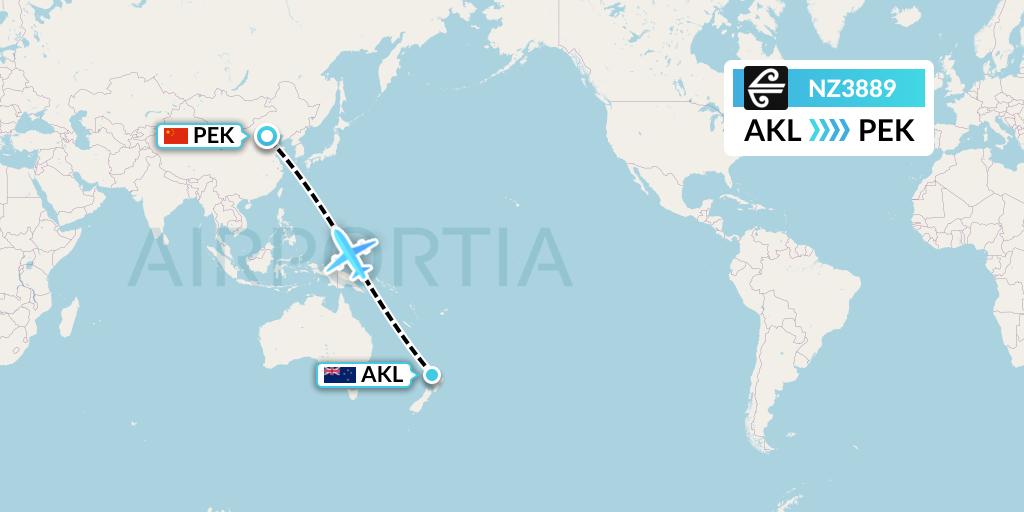 NZ3889 Air New Zealand Flight Map: Auckland to Beijing