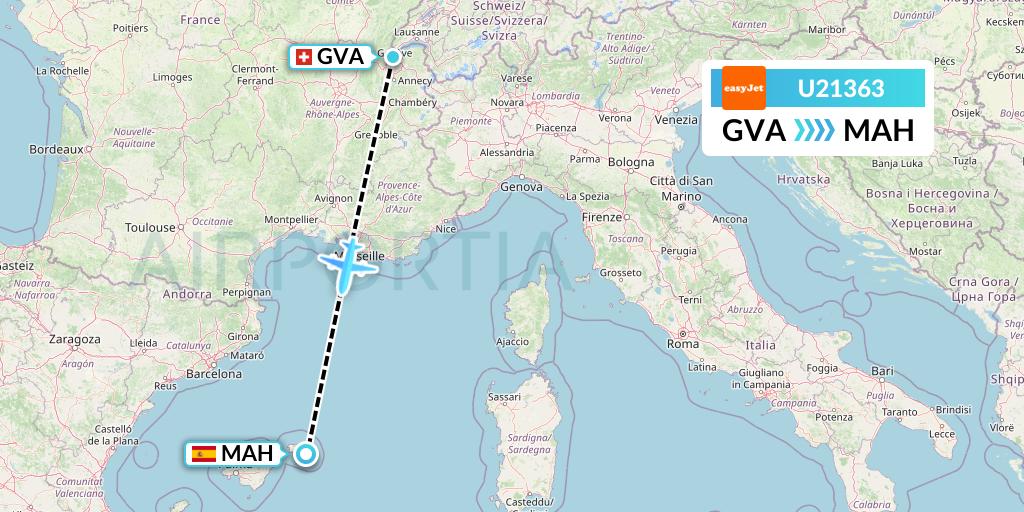 U21363 EasyJet Flight Map: Geneva to Mahon