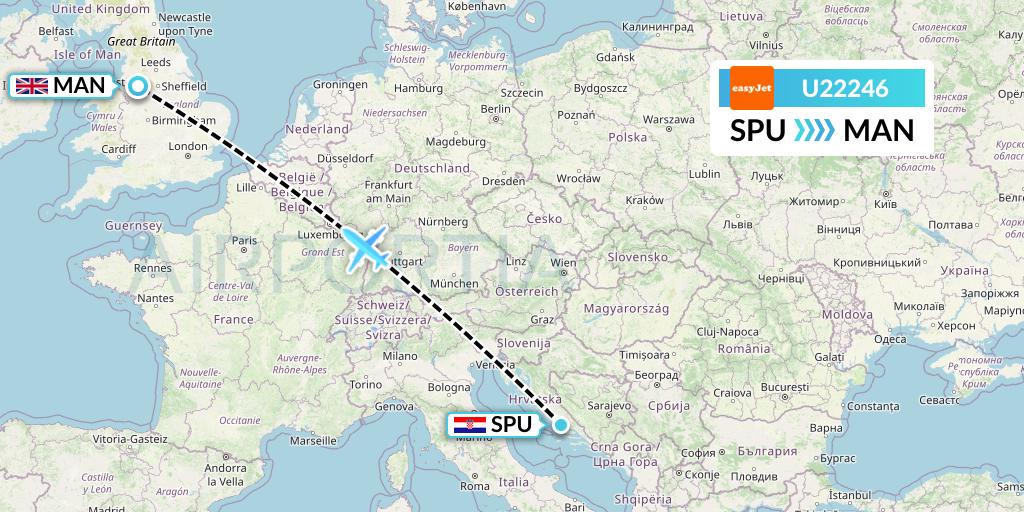 U22246 EasyJet Flight Map: Split to Manchester