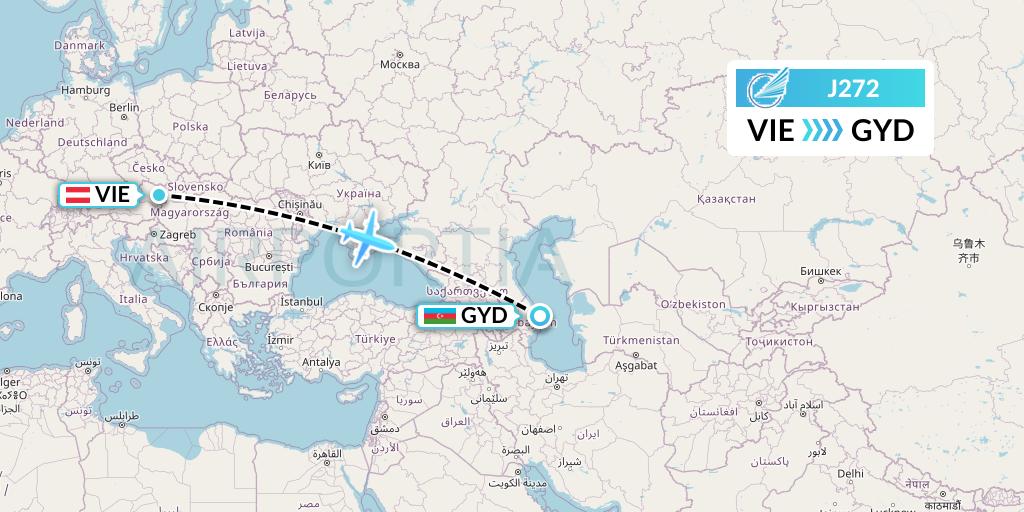 J272 Azerbaijan Airlines Flight Map: Vienna to Baku