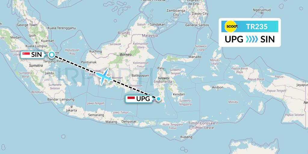 TR235 Tigerair Flight Map: Makassar to Singapore