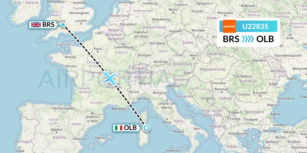 U22835 EasyJet Flight Map: Bristol to Olbia