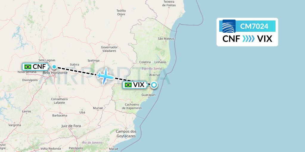 CM7024 Copa Airlines Flight Map: Belo Horizonte to Vitoria