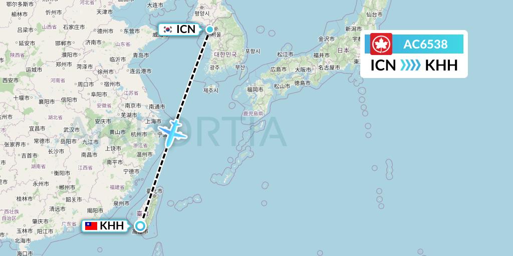 AC6538 Air Canada Flight Map: Seoul to Kaohsiung