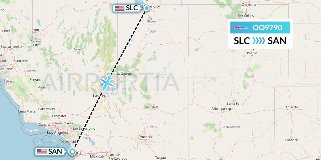 OO9790 SkyWest Airlines Flight Map: Salt Lake City to San Diego