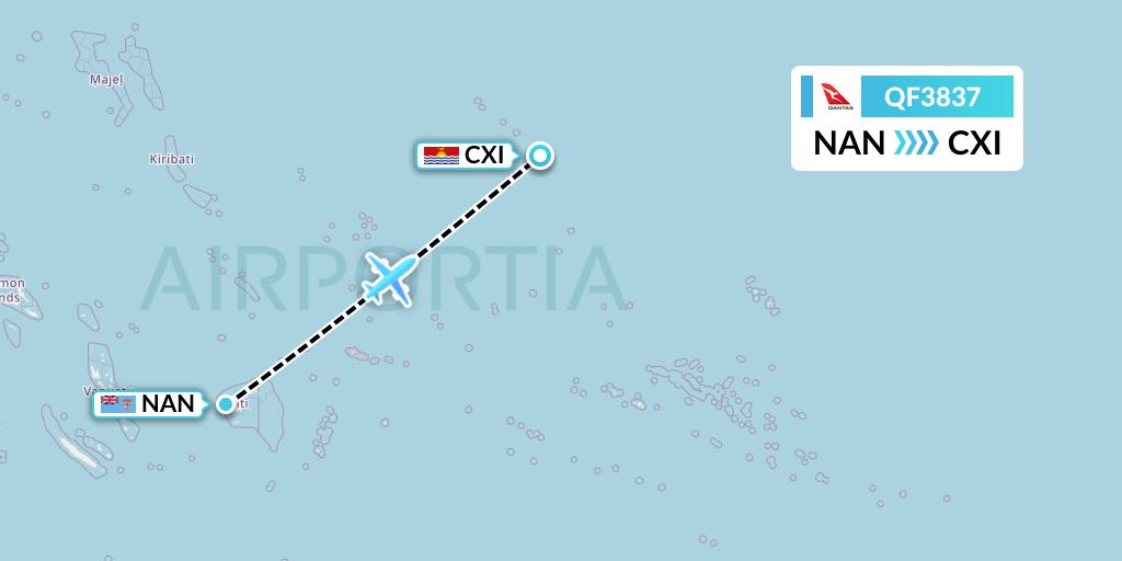 QF3837 Qantas Flight Map: Nadi to Kiritimati