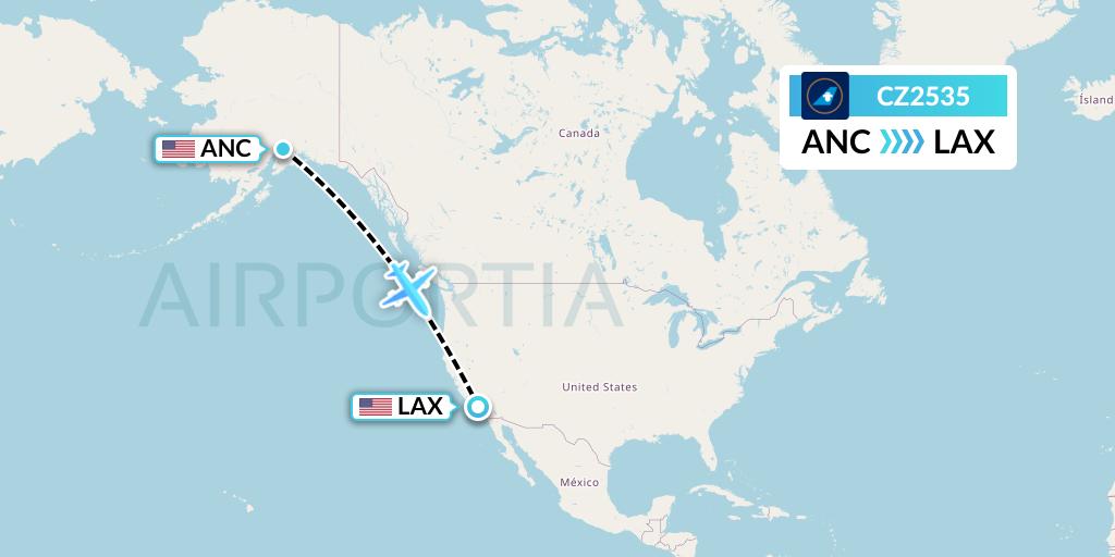 CZ2535 China Southern Airlines Flight Map: Anchorage to Los Angeles
