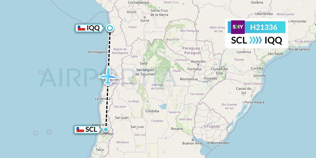 H21336 Sky Airline Flight Map: Santiago to Iquique