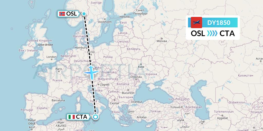 DY1850 Norwegian Flight Map: Oslo to Catania
