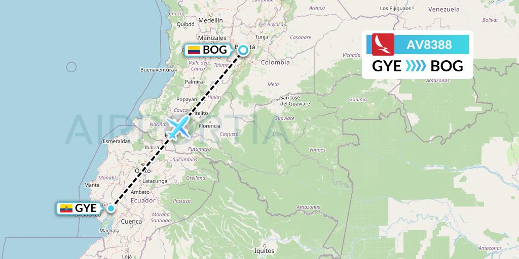 AV8388 Avianca Flight Map: Guayaquil to Bogota
