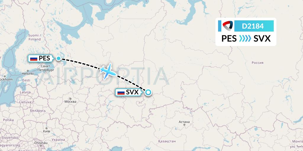 D2184 Severstal Aircompany Flight Map: Petrozavodsk to Yekaterinburg