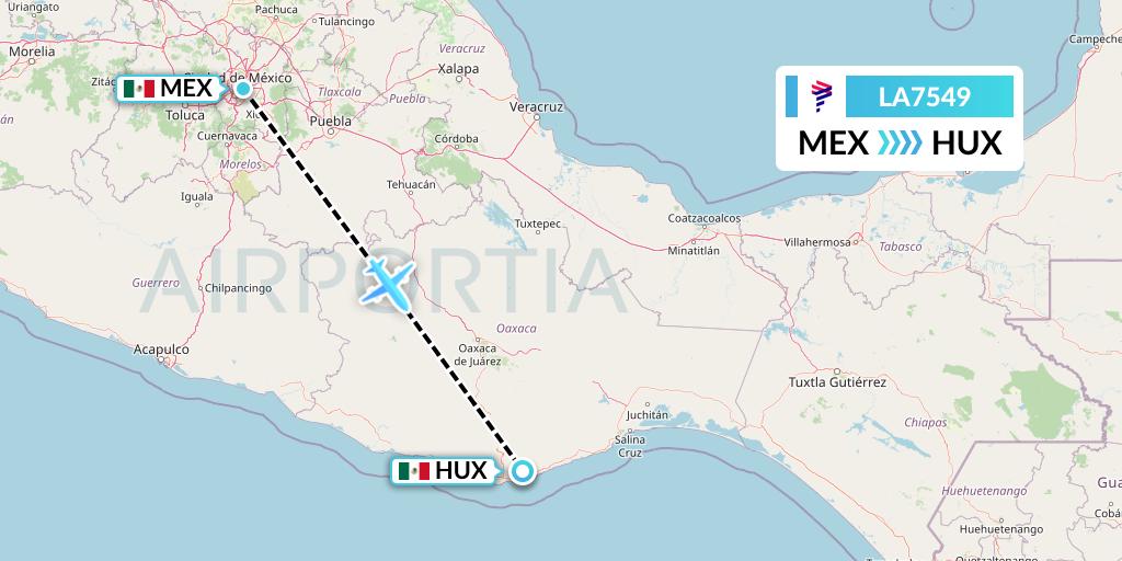 LA7549 LAN Airlines Flight Map: Mexico City to Huatulco