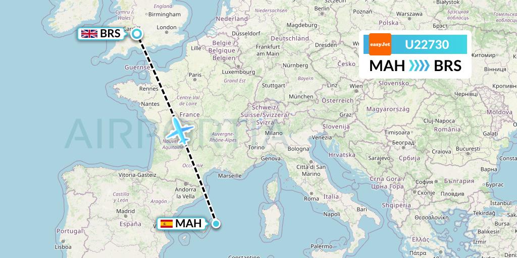 U22730 EasyJet Flight Map: Mahon to Bristol
