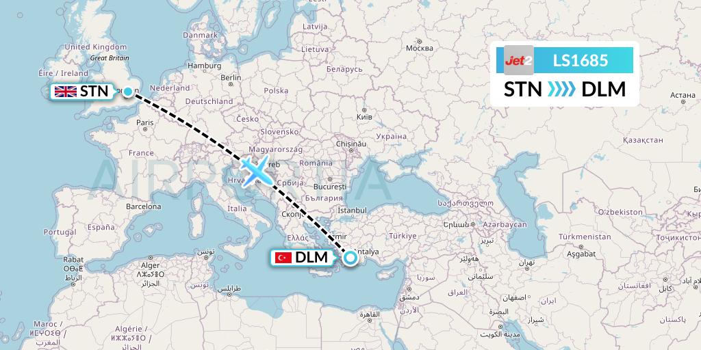 LS1685 Jet2 Flight Map: London to Dalaman