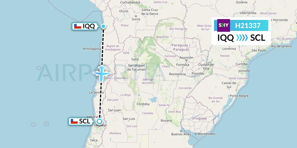 H21337 Sky Airline Flight Map: Iquique to Santiago