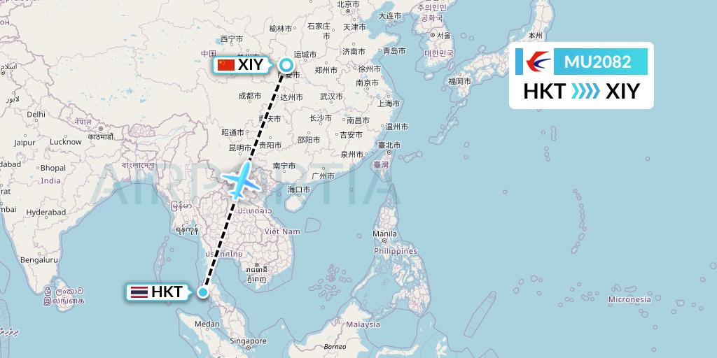 MU2082 China Eastern Airlines Flight Map: Phuket to Xi'an