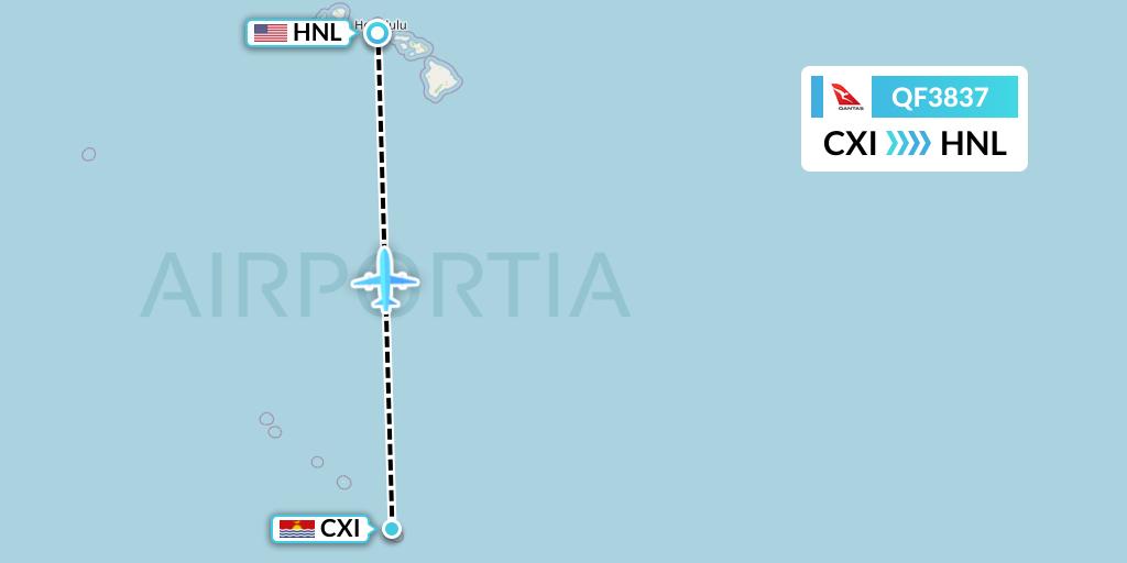 QF3837 Qantas Flight Map: Kiritimati to Honolulu