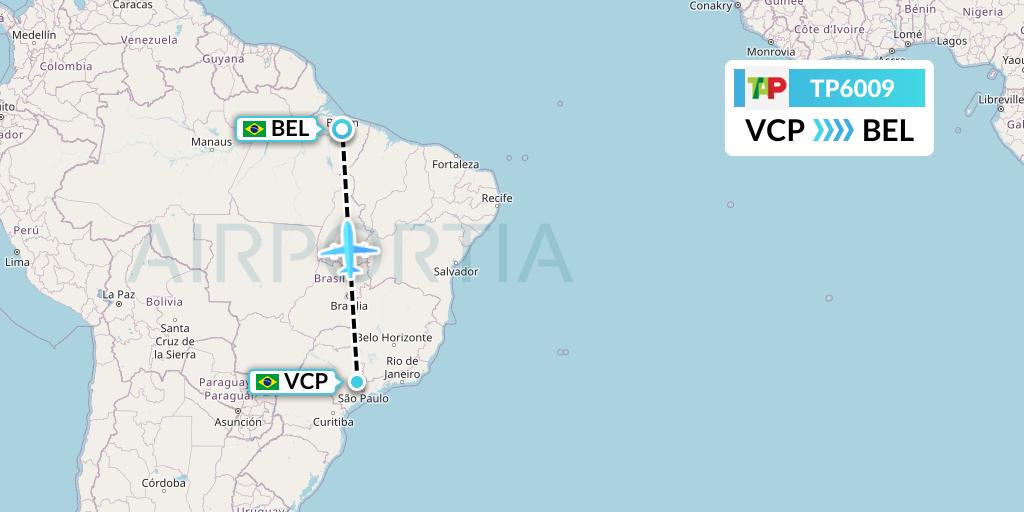 TP6009 TAP Portugal Flight Map: Campinas to Belem