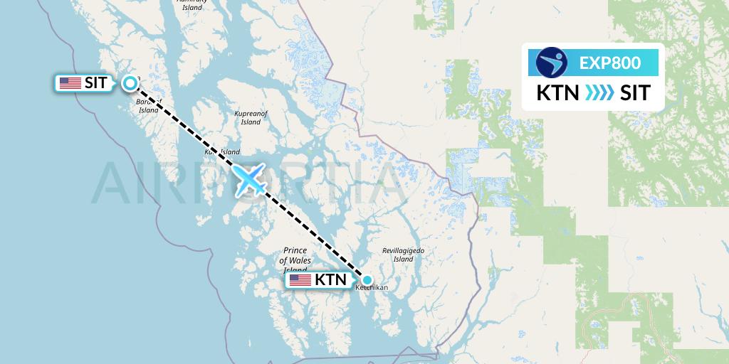 EXP800 Island Air Express Flight Map: Ketchikan to Sitka