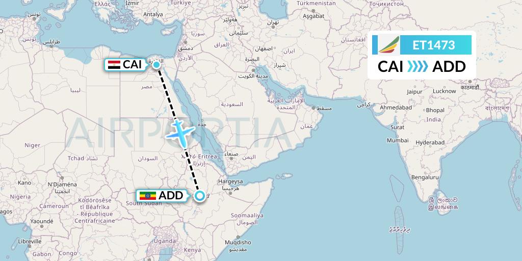 ET1473 Ethiopian Airlines Flight Map: Cairo to Addis Ababa